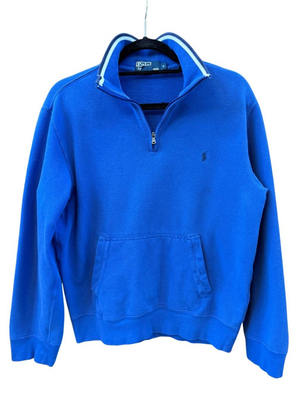 Polo Ralph Lauren Blue Quarter Zip Sweatshirt Pullover Pony Logo Cotton Men's Sm